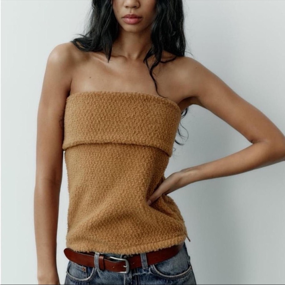 NWT Zara Sherpa Strapless Top Size XS